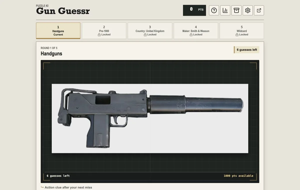 Gun Guessr game screen